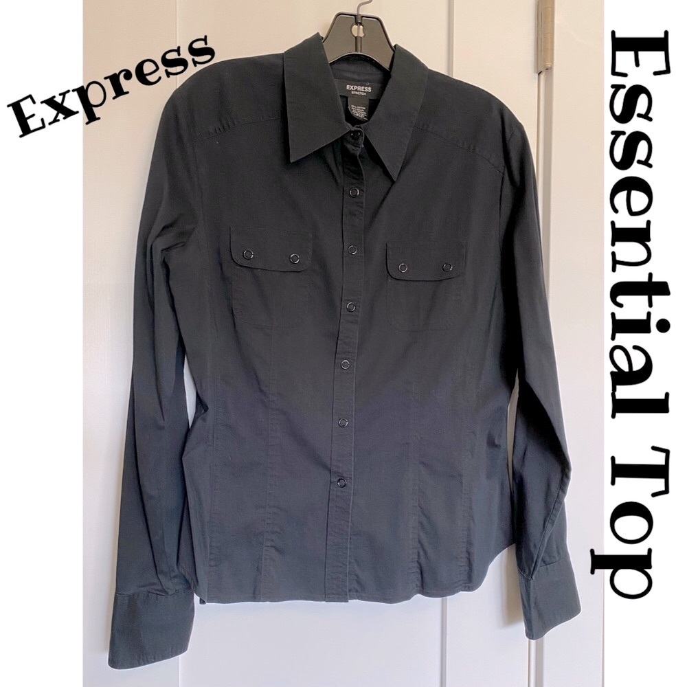 Express Stretch Black Essential cotton blouse